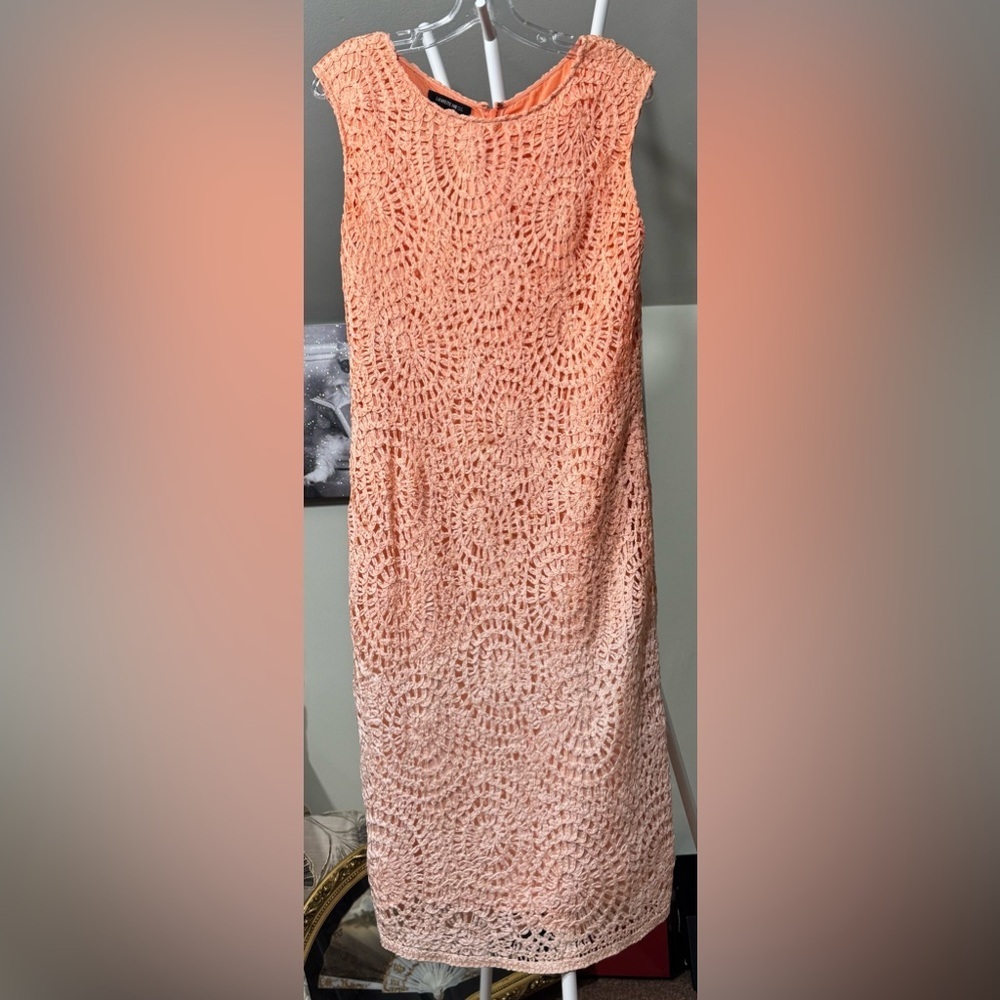 NWOT Lafayette 148 New York Peach Crochet Midi Dress